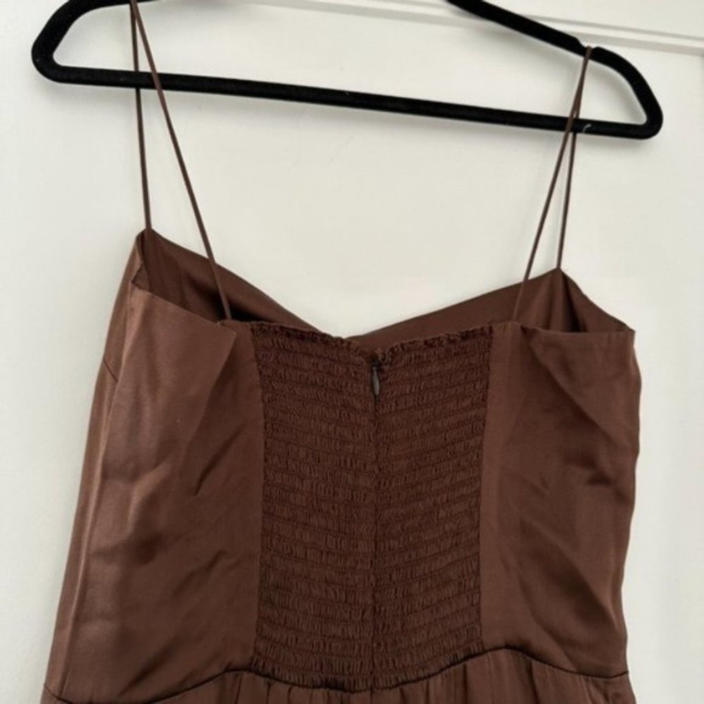 NWT Reformation Frankie Silk Maxi Dress SZ 4 Cafe Brown Center Back Slit - Picture 4 of 10